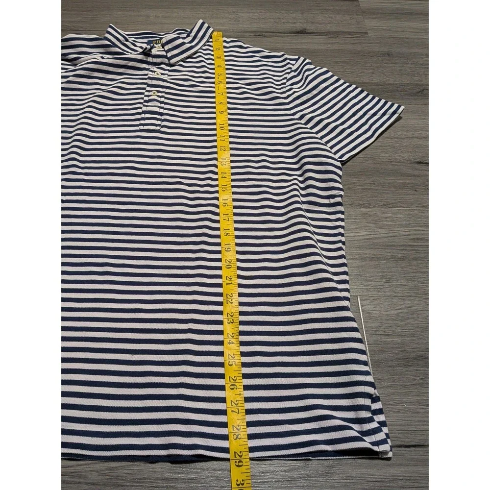 Polo Ralph Lauren Men's Blue & White Striped‎ Featherweight Mesh Polo Size XL